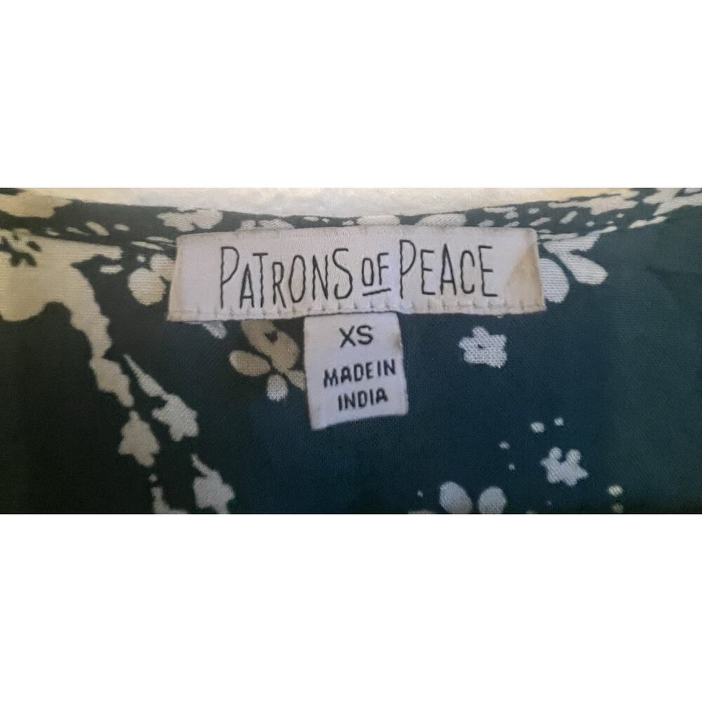 Patrons of Peace Paisley Maxi Dress Teal White V-Neck Tie Short Sleeve XS - Picture 2 of 2